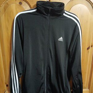 Adidas Men's Full Zip Black/White 3-Stripes Track Jacket Medium EUC